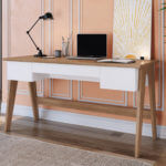 Contemporary 59" white and brown desk with 3 drawers made from MDP wood