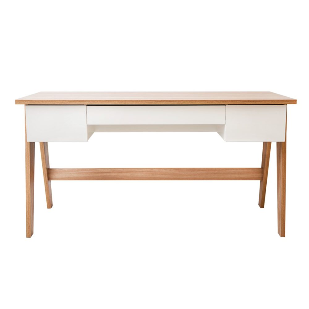 Contemporary 59" white and brown desk with 3 drawers made from MDP wood