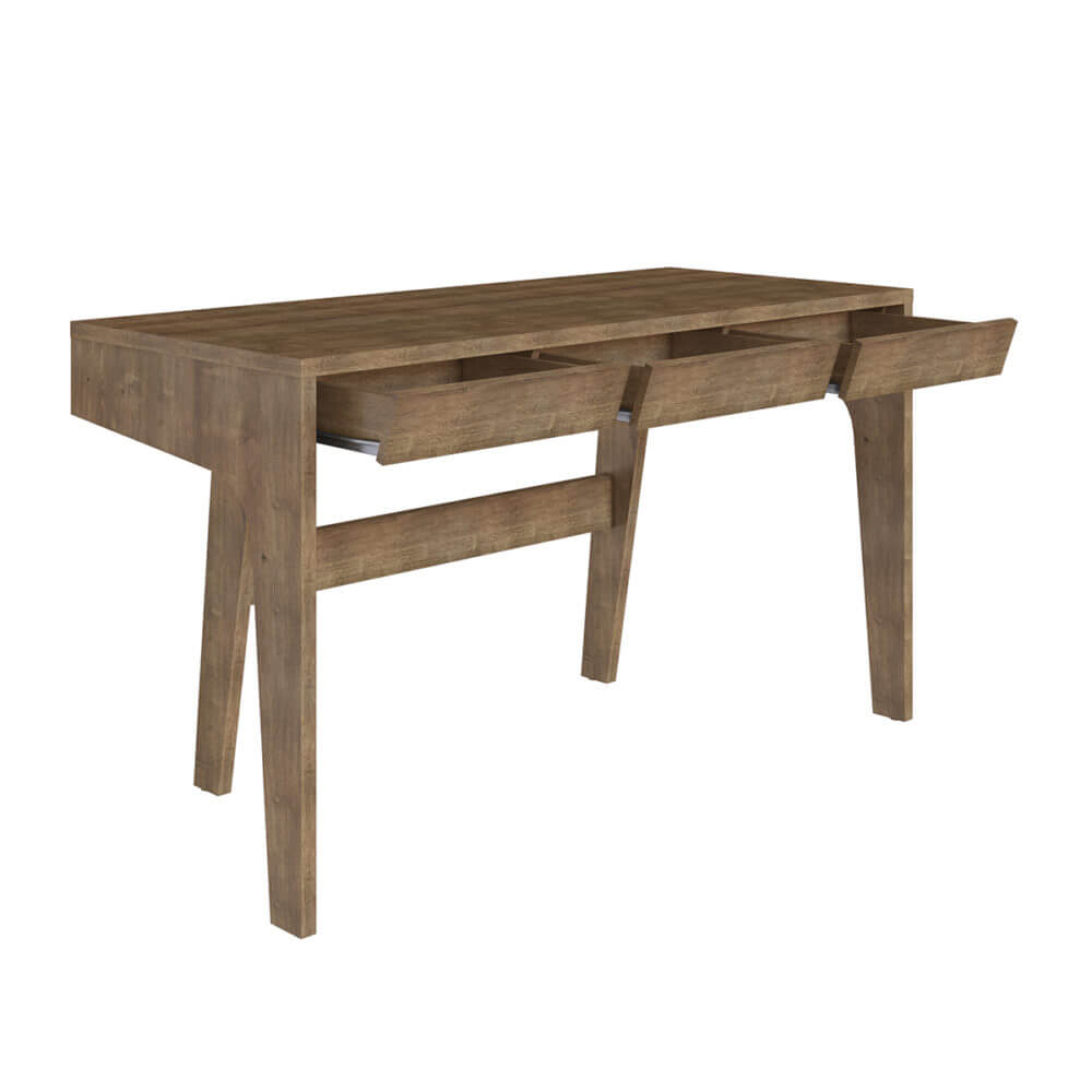 54" Wood Brown Mid century modern Desk with 3 drawers made from MDP Wood