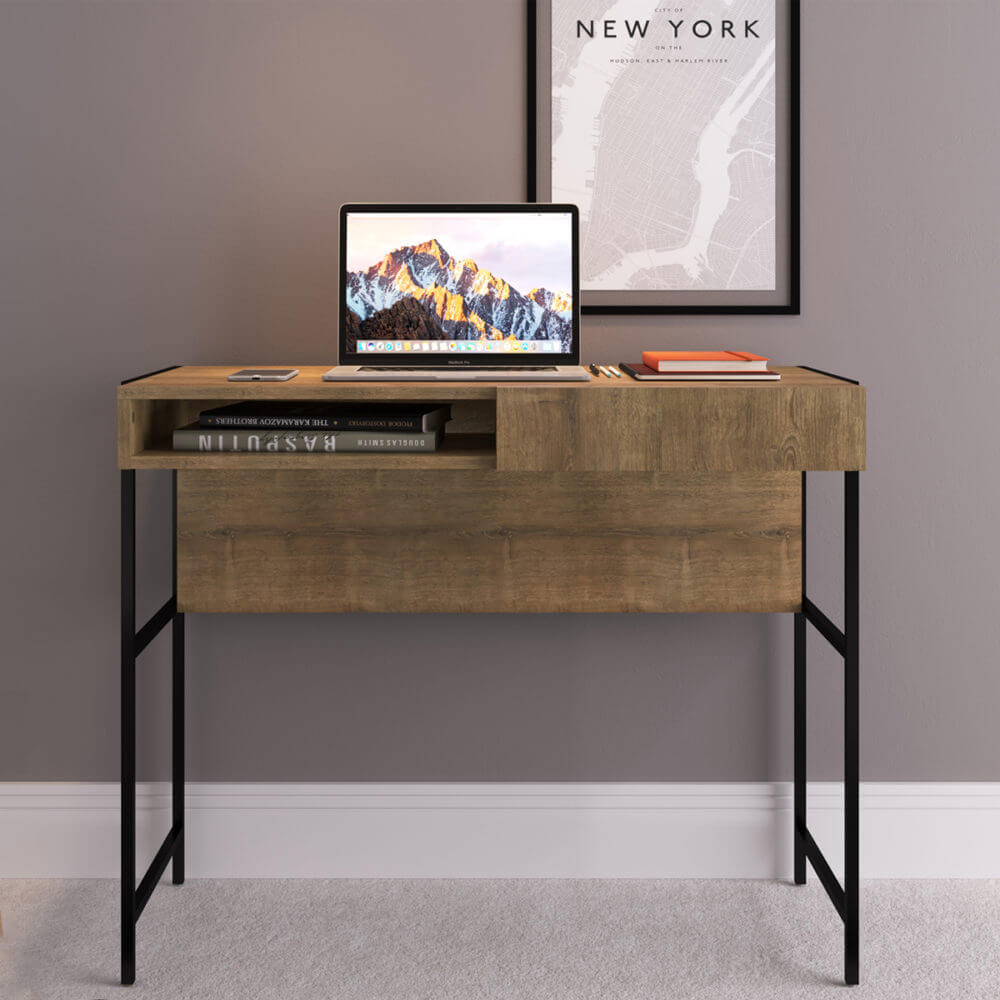 37" Small Industrial Style Desk made of wood and steel legs with 1 drawer
