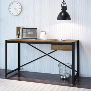54" Long Industrial Desk made of Wood and Steel Legs with 1 drawer