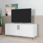 Modern White TV Stand made from MDP wood and black steel modern legs and handles