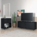 Modern Black TV Stand and Cabinet made from MDP wood and black steel modern legs