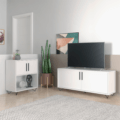 Modern White TV Stand and Cabinet made from MDP wood and black steel modern legs
