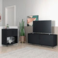 Modern black TV Stand and Cabinet made from MDP wood and black steel modern legs