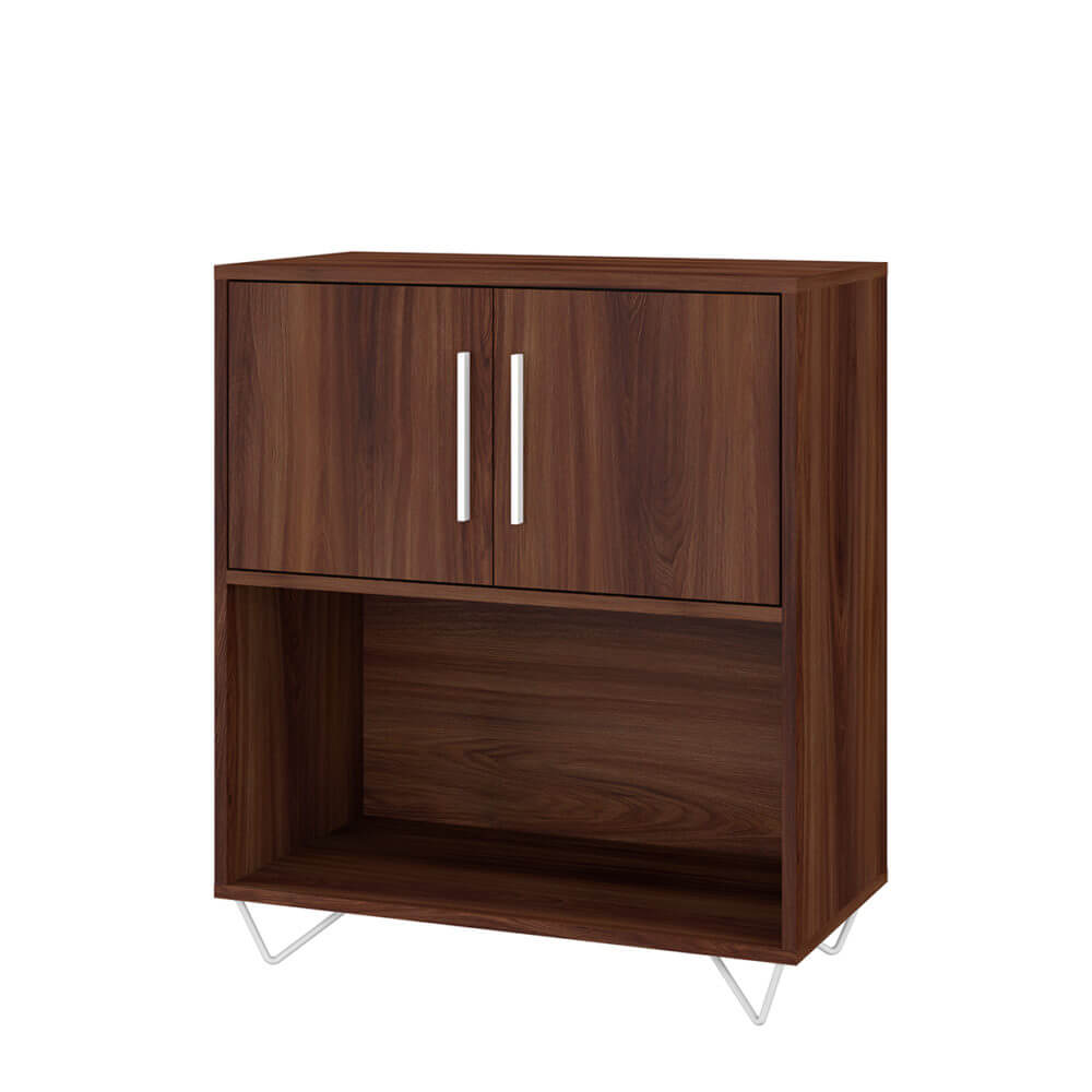 Modern Brown Cabinet made from MDP wood and silvery steel modern legs and handles