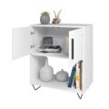 Modern White Cabinet with intern storage made from MDP wood and black steel modern legs and handles