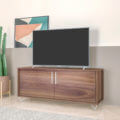 Modern Brown TV Stand made from MDP wood and silvery steel modern legs and handles