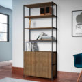 27805_Danilo_Bookcase_1 Industrial bookcase made of MDP Wood and black steel frame with 4 shelves and 1 closed storage area