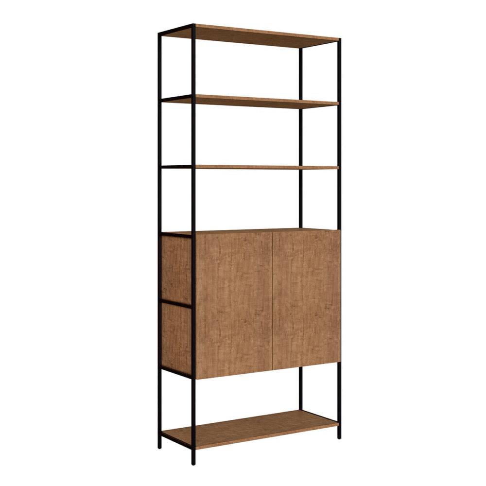 27805_Danilo_Bookcase_6 Industrial bookcase made of MDP Wood and black steel frame with 4 shelves and 1 closed storage area