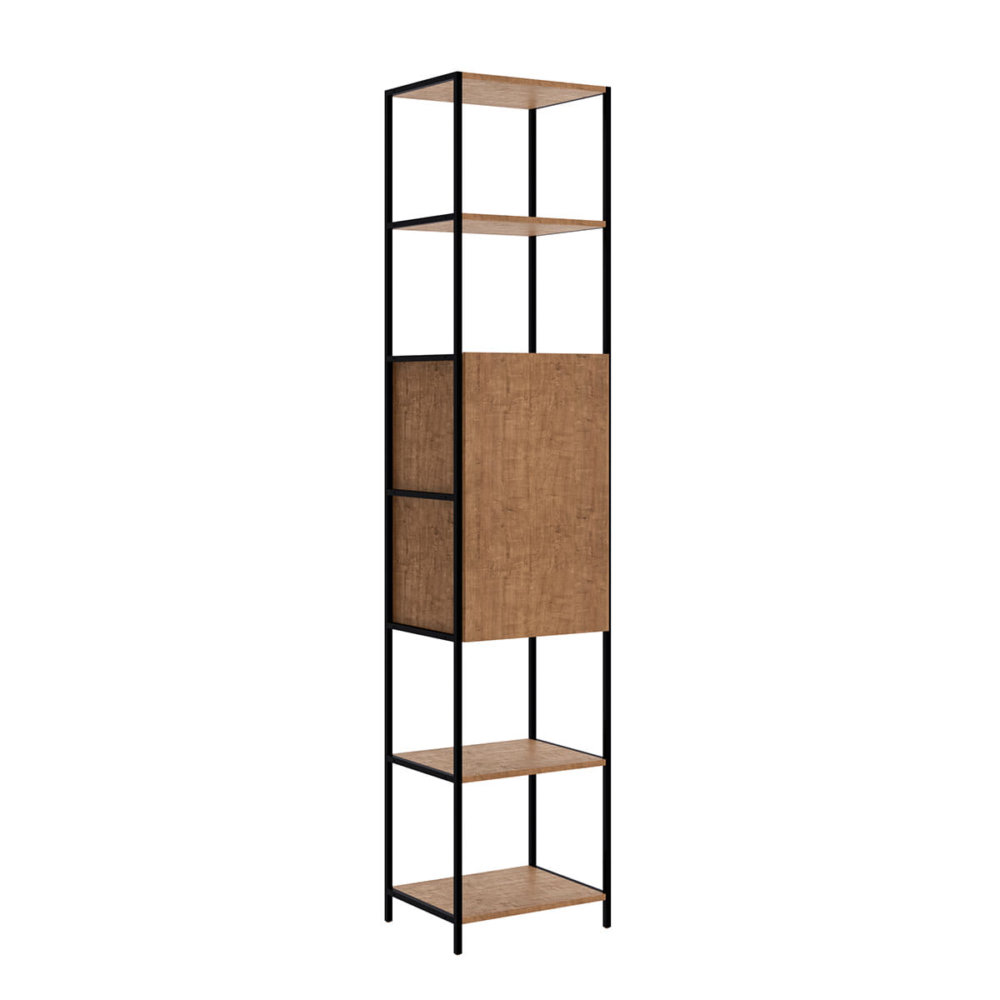 Industrial bookcase made of MDP Wood and black steel frame with 4 shelves and 1 closed storage area