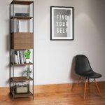 Industrial bookcase made of MDP Wood and black steel frame with 5 shelves and 3 drawers
