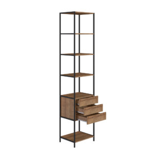 Industrial bookcase made of MDP Wood and black steel frame with 5 shelves and 3 drawers