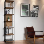 Industrial bookcase made of MDP Wood and black steel frame with 6 shelves