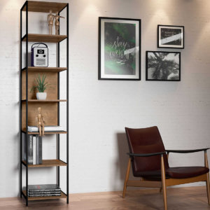 Industrial bookcase made of MDP Wood and black steel frame with 6 shelves