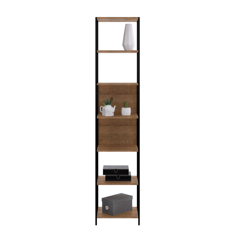 Industrial bookcase made of MDP Wood and black steel frame with 6 shelves