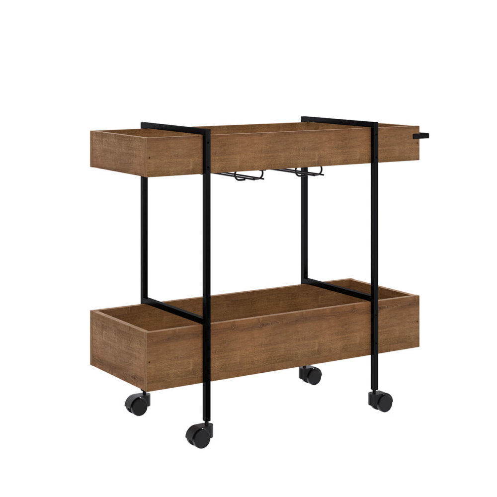 27813_Mateus Bar Cart_02 Industrial Style Bar Cart Made of MDP wood and black steel legs with wheels