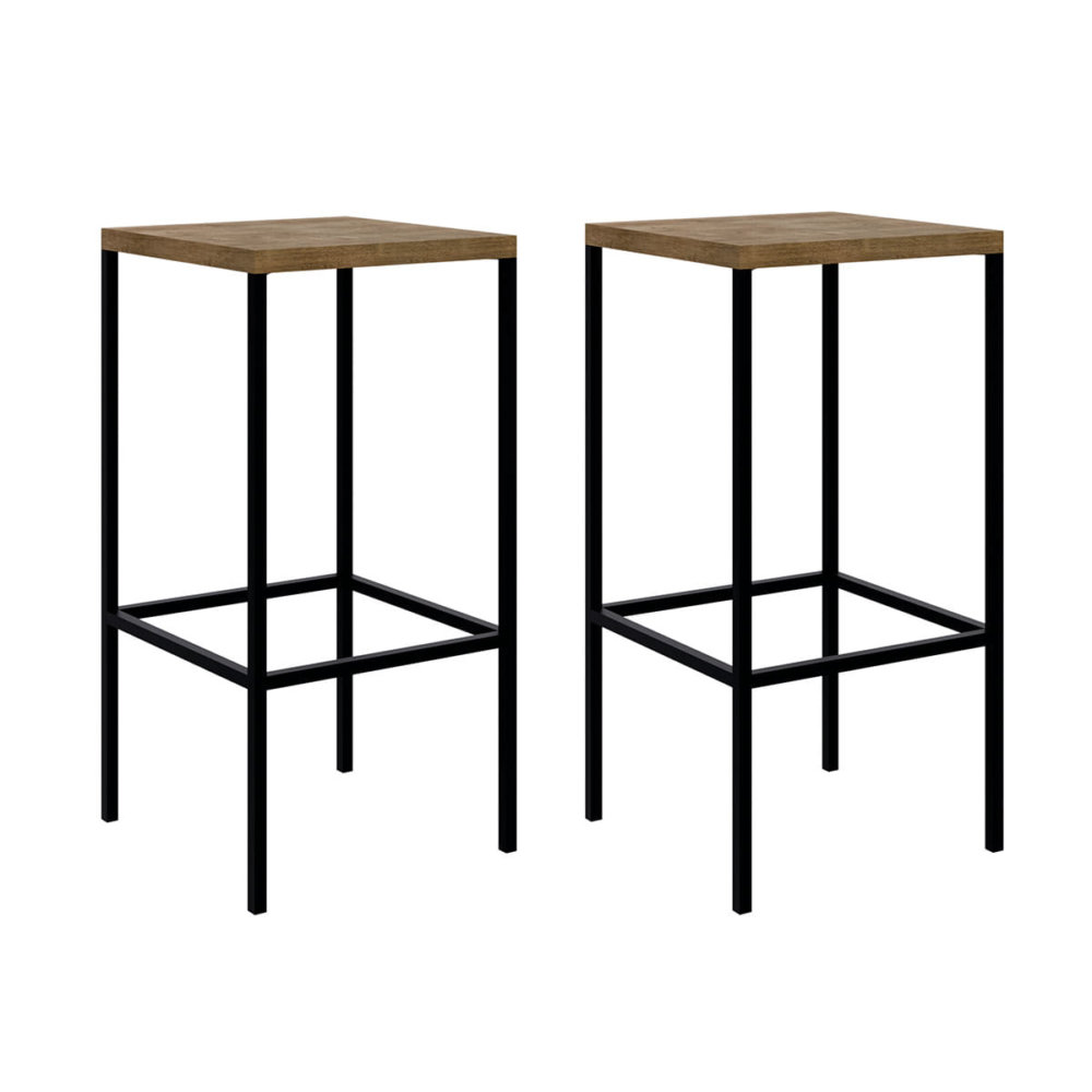 27816_Mabel_Bar_Stools_01 2 squared high industrial style bar stools. Made of MDP Wood and black steel legs