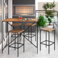 27816_Mabel_Bar_Stools_06 High industrial style bar stools and counter height table. Made of MDP Wood and black steel legs in a balcony
