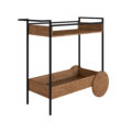 Industrial Style Bar Cart with 2 shelves. Made of wood and black steel frame. 2 big decorative wood wheels