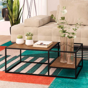 Industrial Style Coffee table with different heights. Made of wood and black steel frame