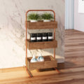 Industrial style organizer with 3 boxes. Made of wood and coppery color pipe steel frame