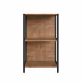 Small industrial style bookcase or end table with 2 shelves made from wood and black steel