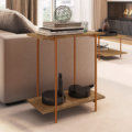 27869 Tristao Side Table-1 Industrial style side table with 1 shelf made from wood and coppery steel legs