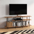 Industrial style console or TV Stand with 2 shelves made from wood and black steel legs