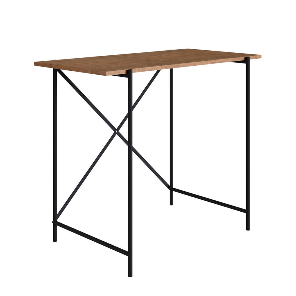 27873 Eloi-Desk-2 Small Industrial style simple desk made from wood and black steel legs