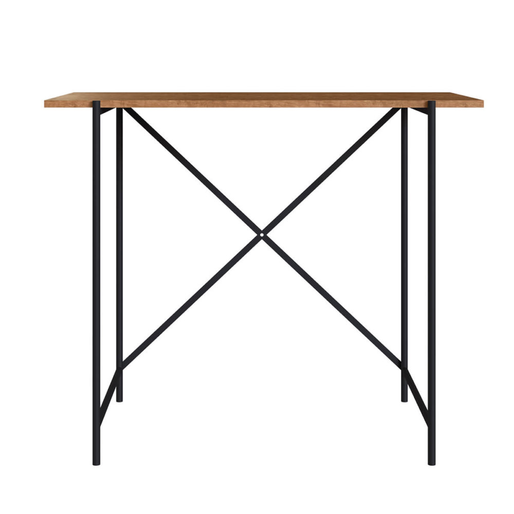 27873 Eloi Desk-3 Small Industrial style simple desk made from wood and black steel legs