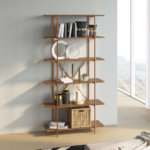 Large industrial bookcase or kitchen shelves with 5 shelves made from wood and coppery steel frame