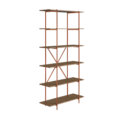 27875 Camilo Bookcase-2 Large industrial bookcase or kitchen shelves with 5 shelves made from wood and coppery steel frame