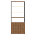 Industrial bookcase made of MDP Wood and black steel frame with 4 shelves and 1 closed storage area - front view