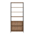 Industrial bookcase made of MDP Wood and black steel frame with 4 shelves and 1 closed storage area